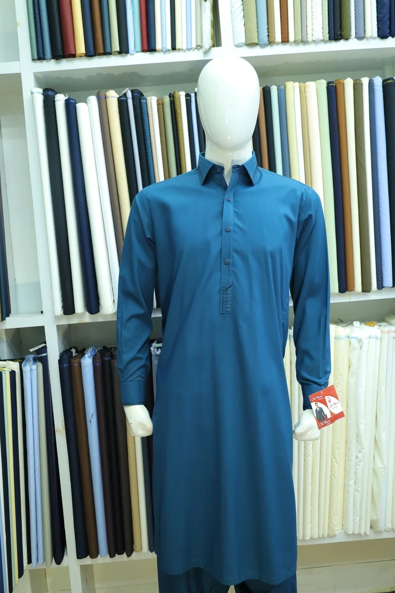 Teal Blue Detailed Collar Shalwar Kameez