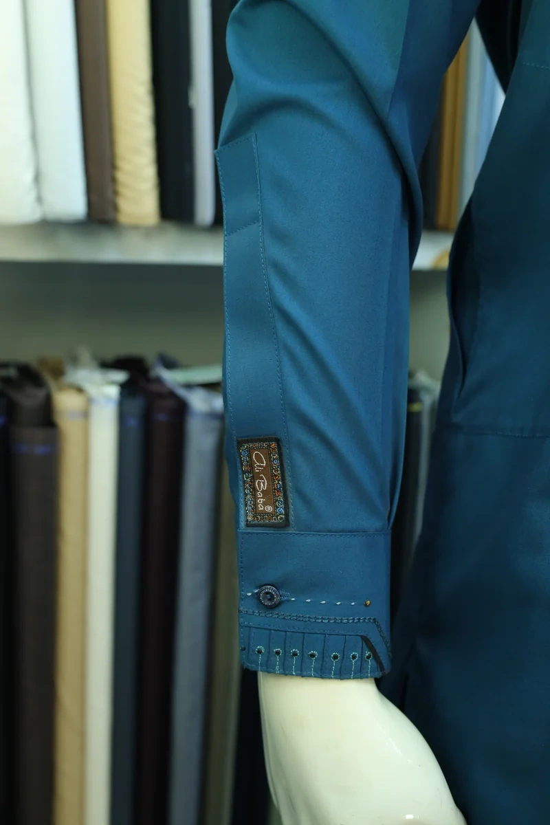 Teal Blue Detailed Collar Shalwar Kameez - Image 4
