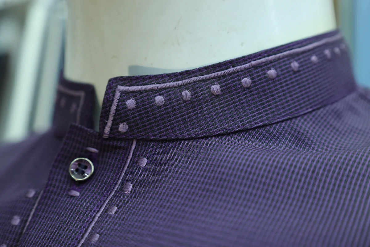 Deep Plum Embroidered Mandarin Collar Shalwar Kameez - Image 4