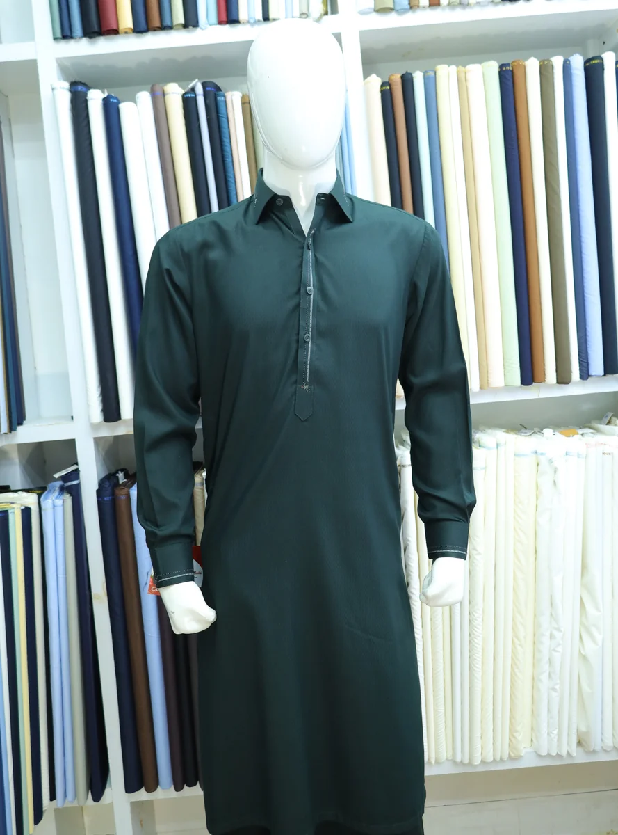 Deep Green Men's Shalwar Kameez Suit - Image 3