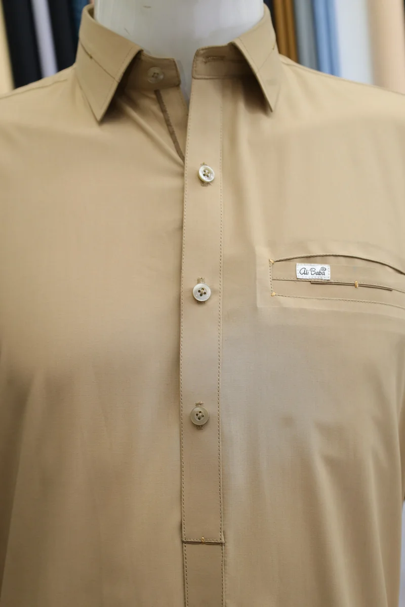 Light Sand Men's Shalwar Kameez Suit - Image 3