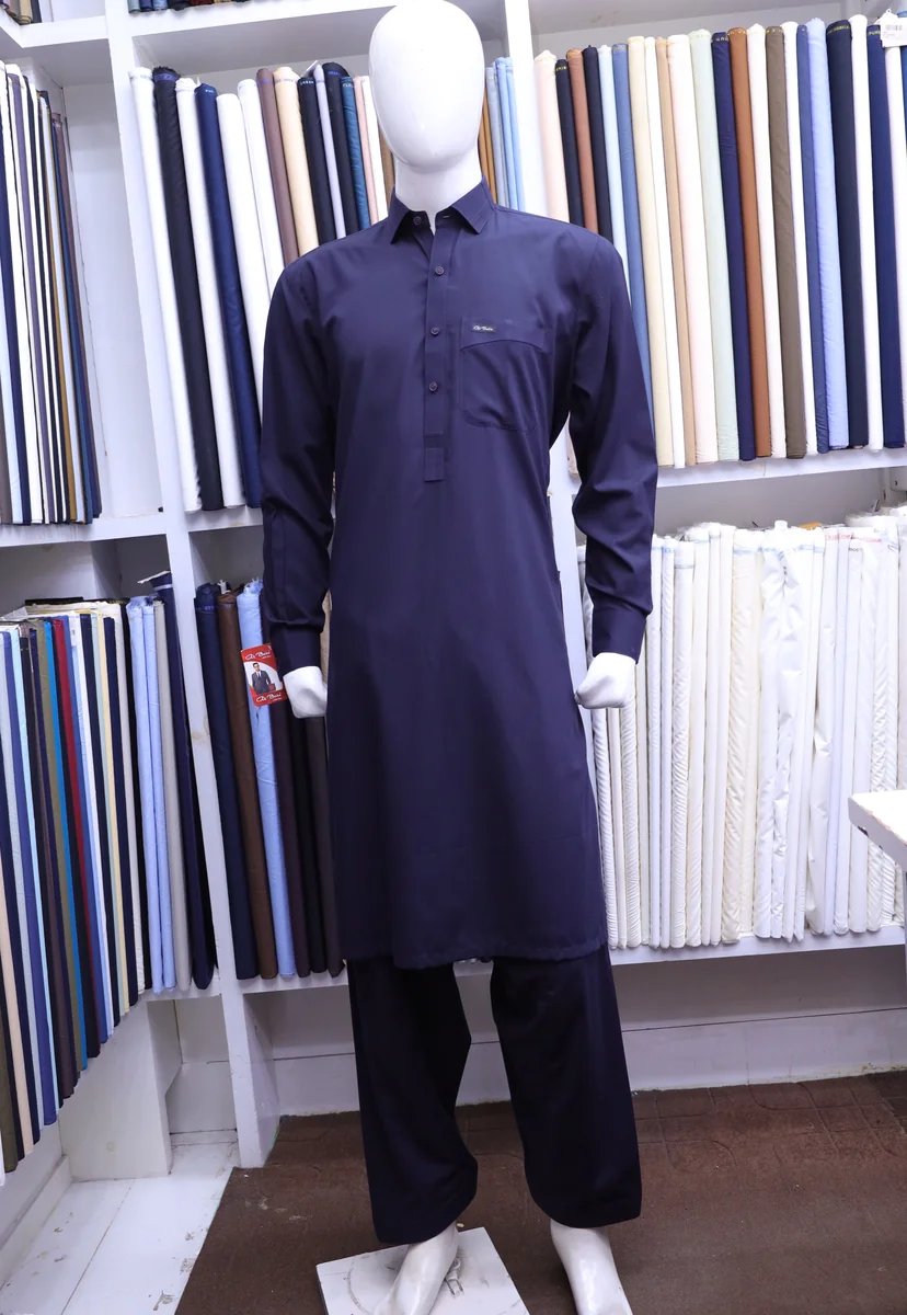 Deep Royal Blue Shirt-Collar Shalwar Kameez