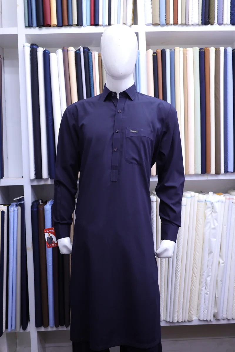 Deep Royal Blue Shirt-Collar Shalwar Kameez - Image 5