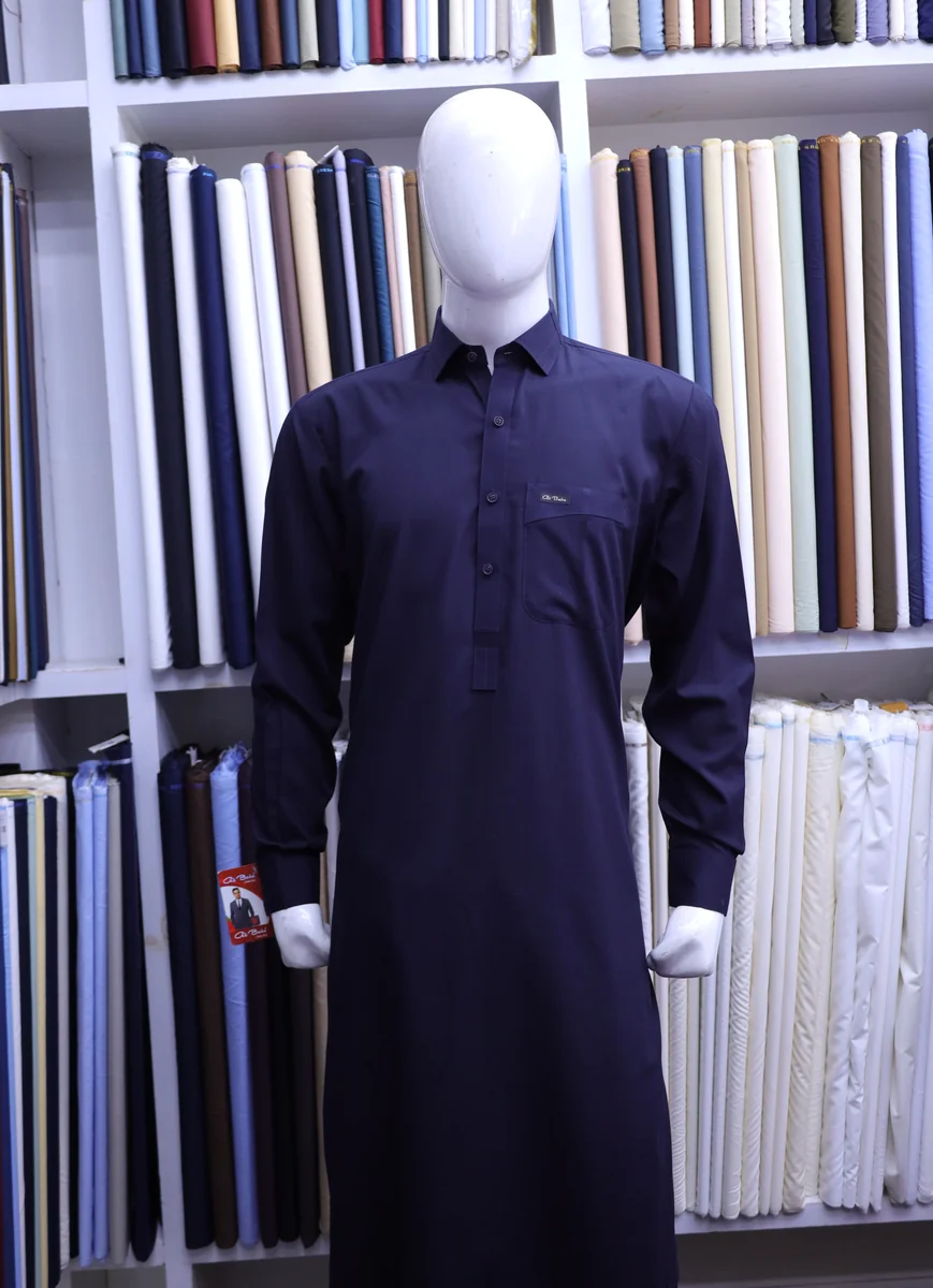 Deep Royal Blue Shirt-Collar Shalwar Kameez - Image 4