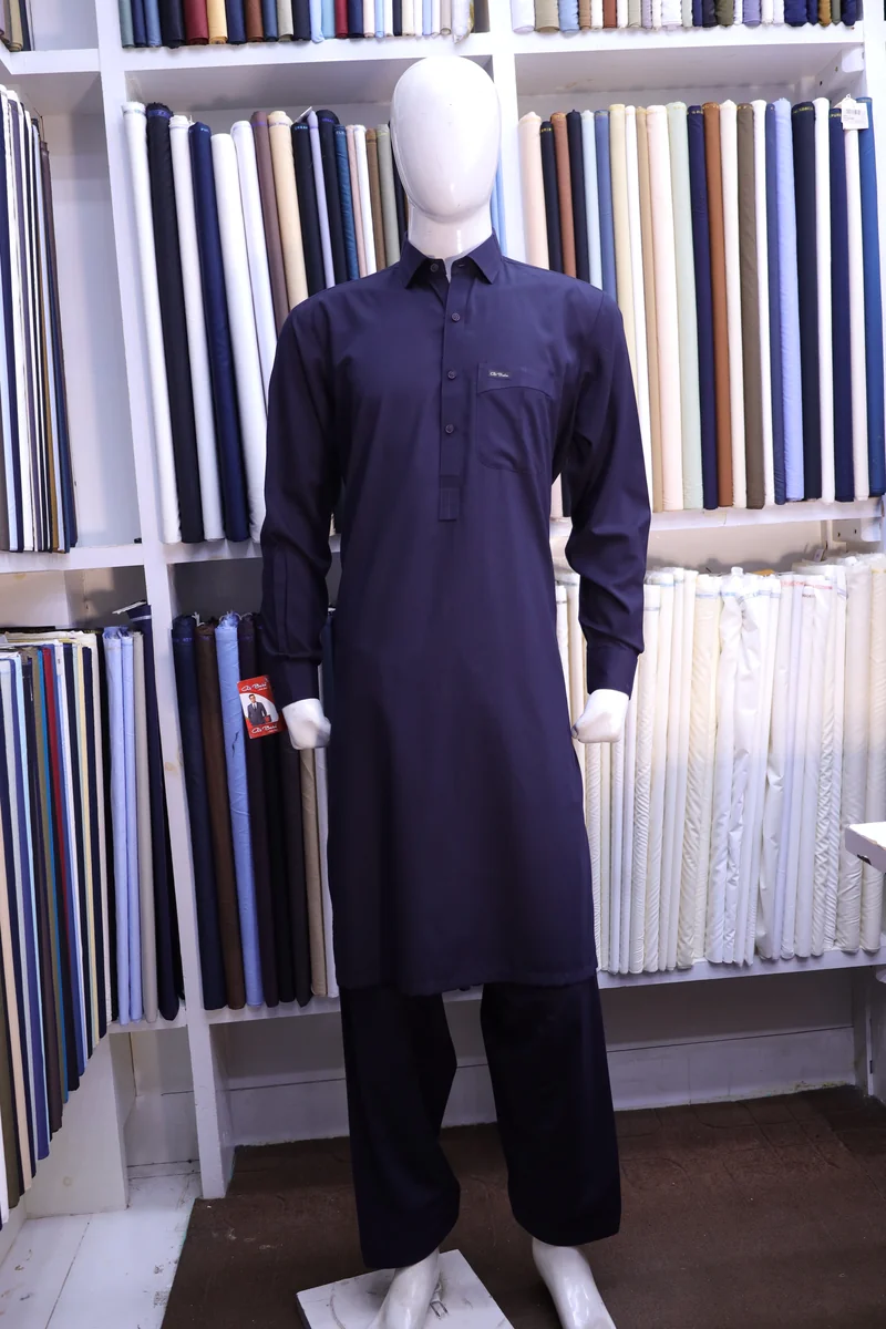 Dark Navy Shirt-Collar Shalwar Kameez