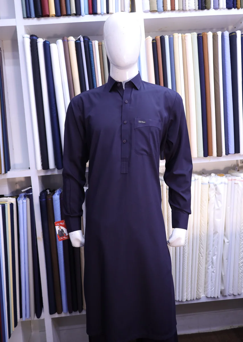 Dark Navy Shirt-Collar Shalwar Kameez - Image 6