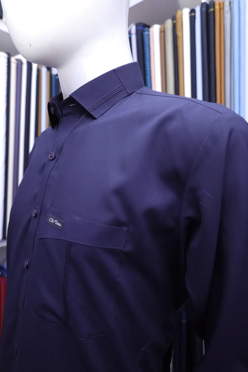 Deep Royal Blue Shirt-Collar Shalwar Kameez - Image 3