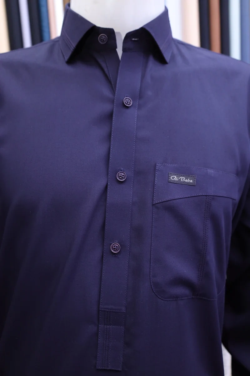 Dark Navy Shirt-Collar Shalwar Kameez - Image 5
