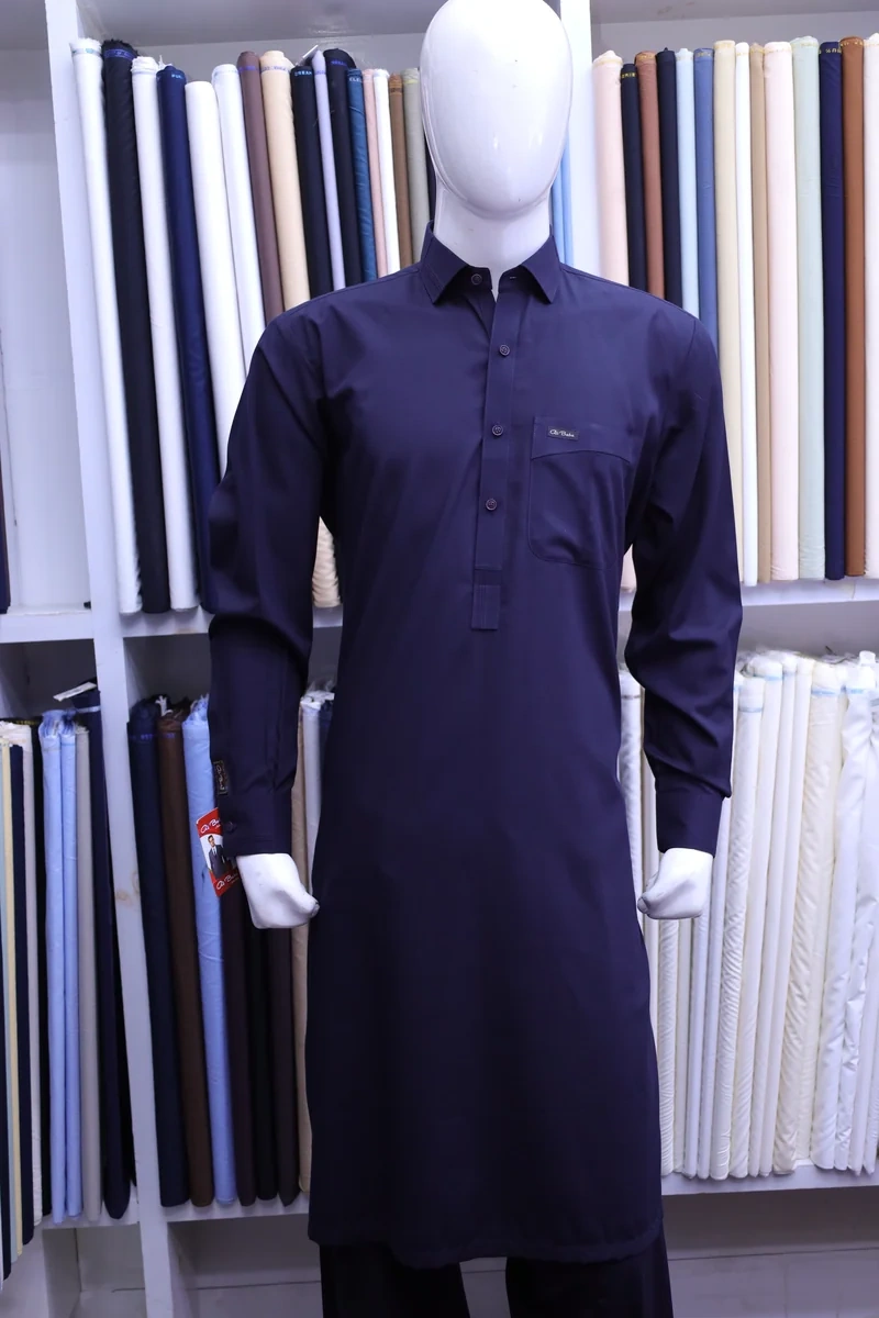 Dark Navy Shirt-Collar Shalwar Kameez - Image 4