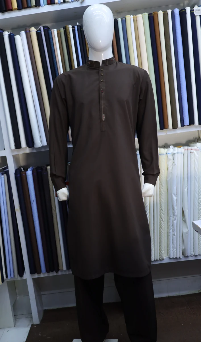 Dark Chocolate Mandarin Collar Shalwar Kameez