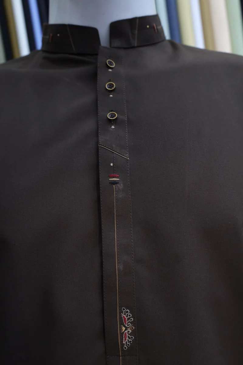 Dark Chocolate Mandarin Collar Shalwar Kameez - Image 5