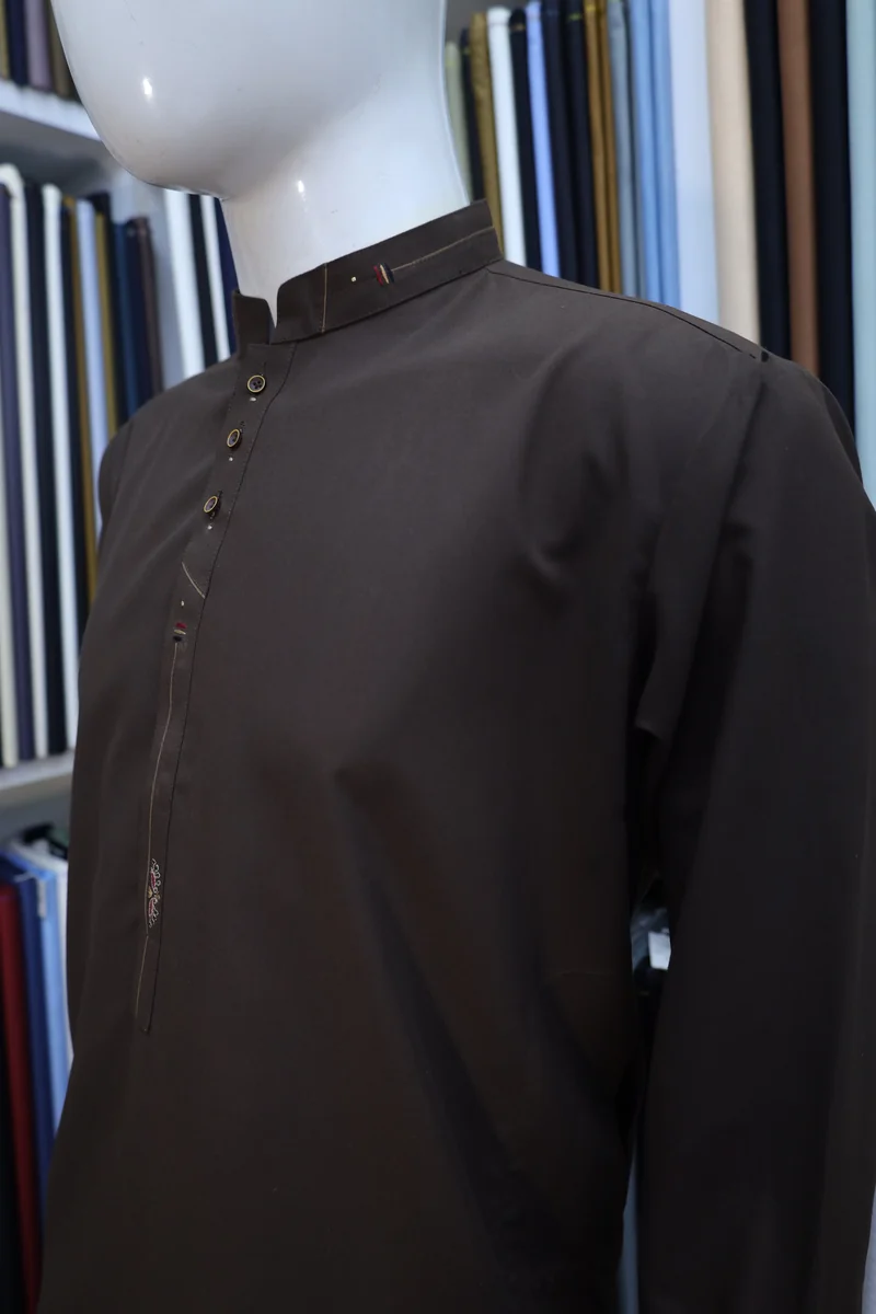 Dark Chocolate Mandarin Collar Shalwar Kameez - Image 4