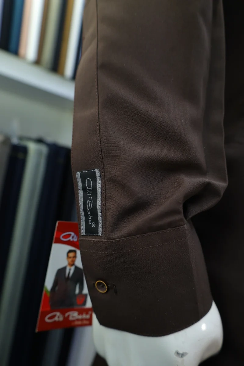 Dark Chocolate Mandarin Collar Shalwar Kameez - Image 3
