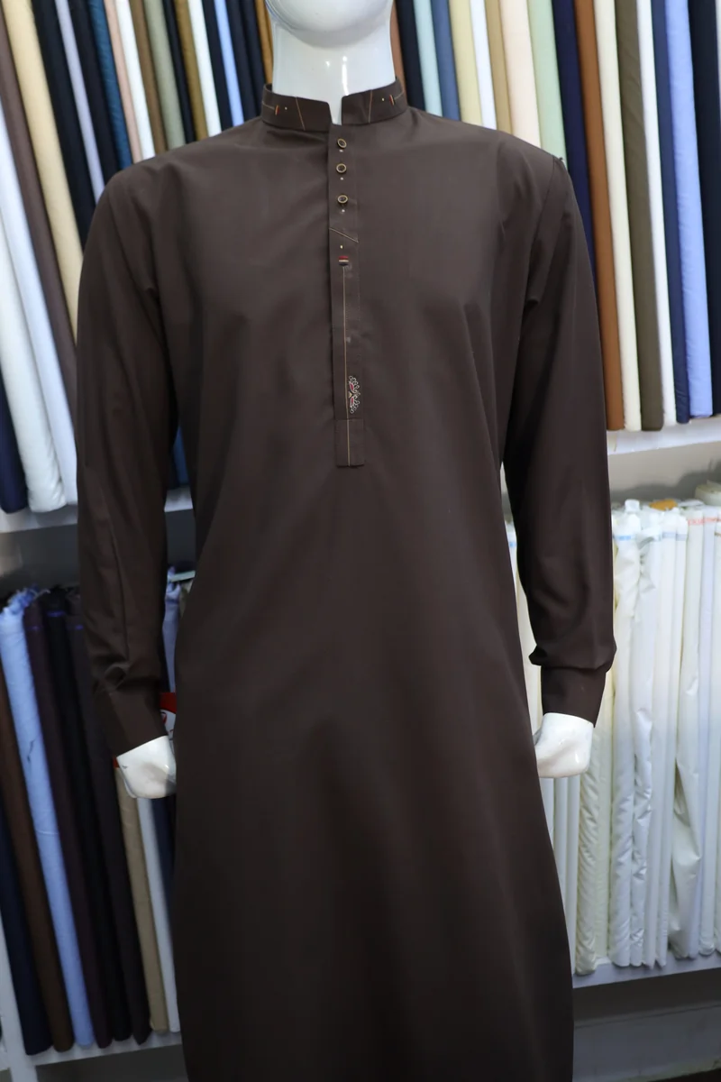 Dark Chocolate Mandarin Collar Shalwar Kameez - Image 2