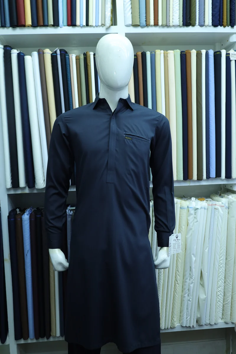 Midnight Blue Shirt-Collar Shalwar Kameez - Image 5