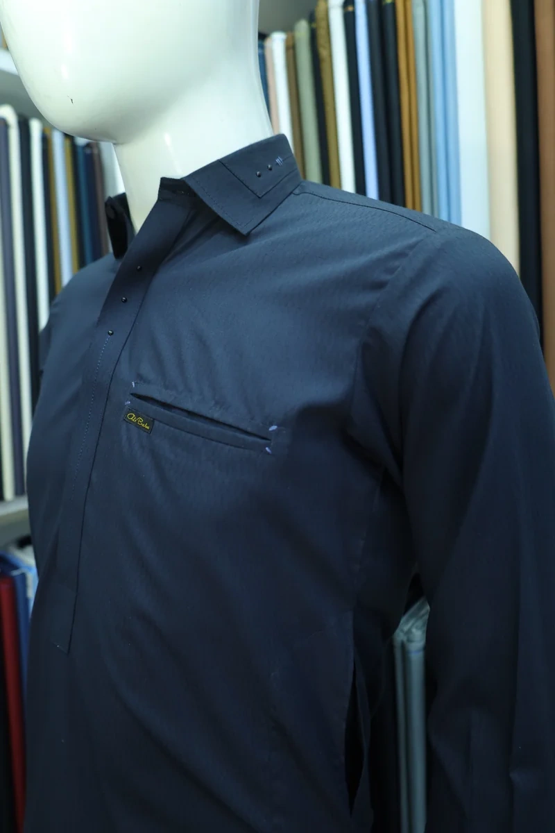 Midnight Blue Shirt-Collar Shalwar Kameez - Image 4