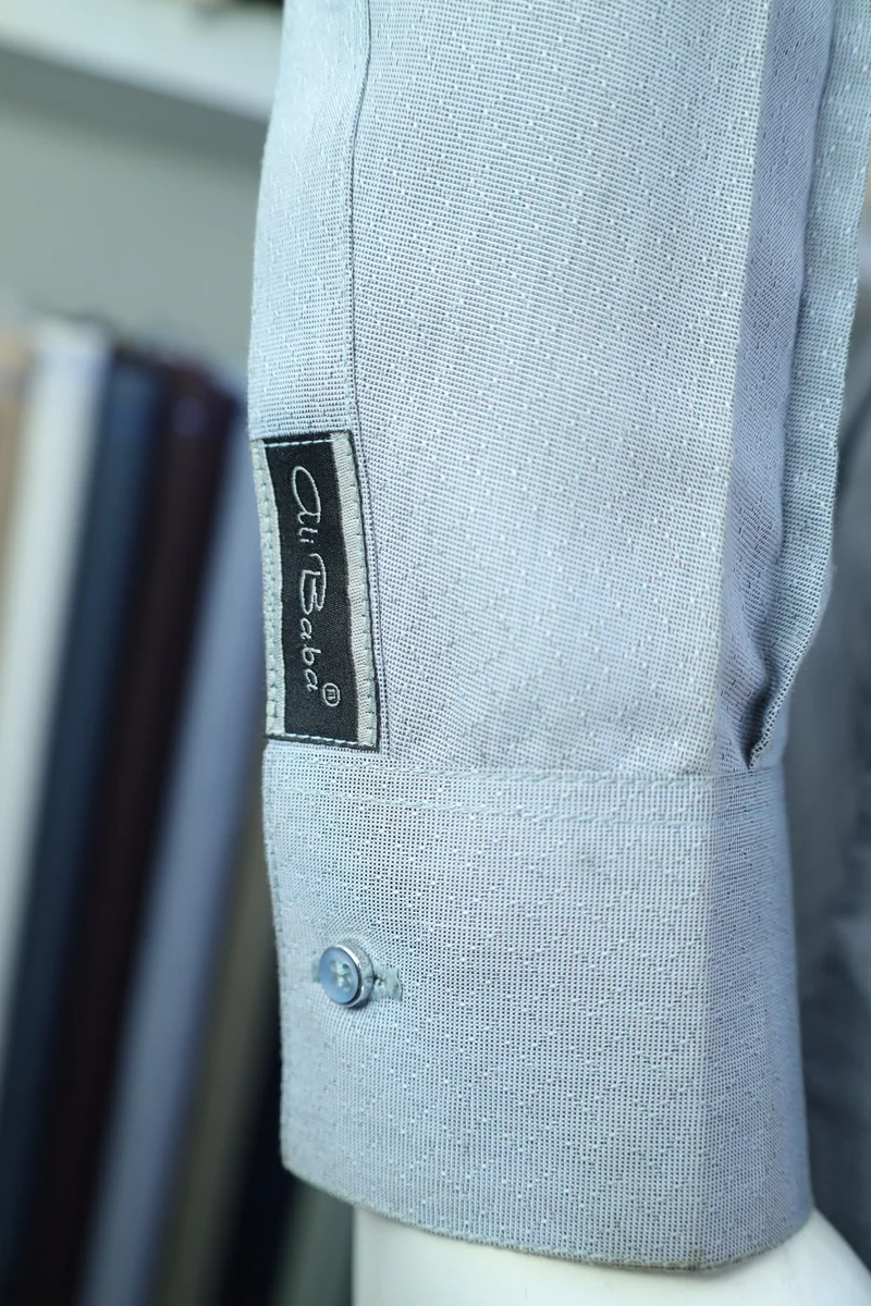 Ice Blue Embroidered Ban Collar Shalwar Kameez - Image 2