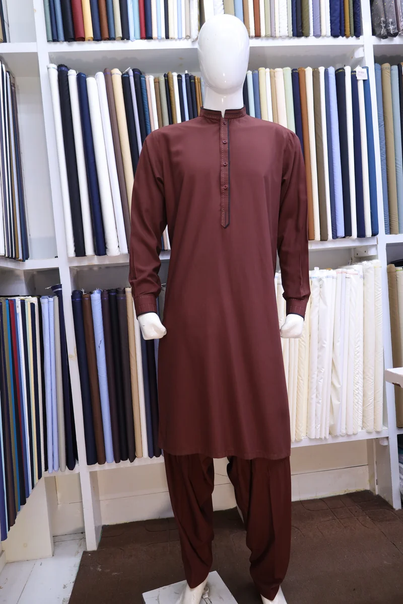 Chocolate Brown Embroidered Collar Shalwar Kameez
