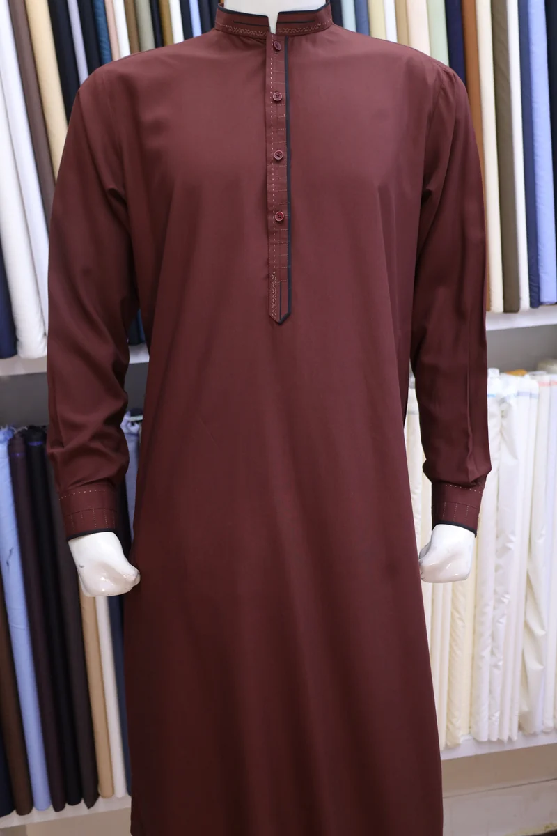 Chocolate Brown Embroidered Collar Shalwar Kameez - Image 5