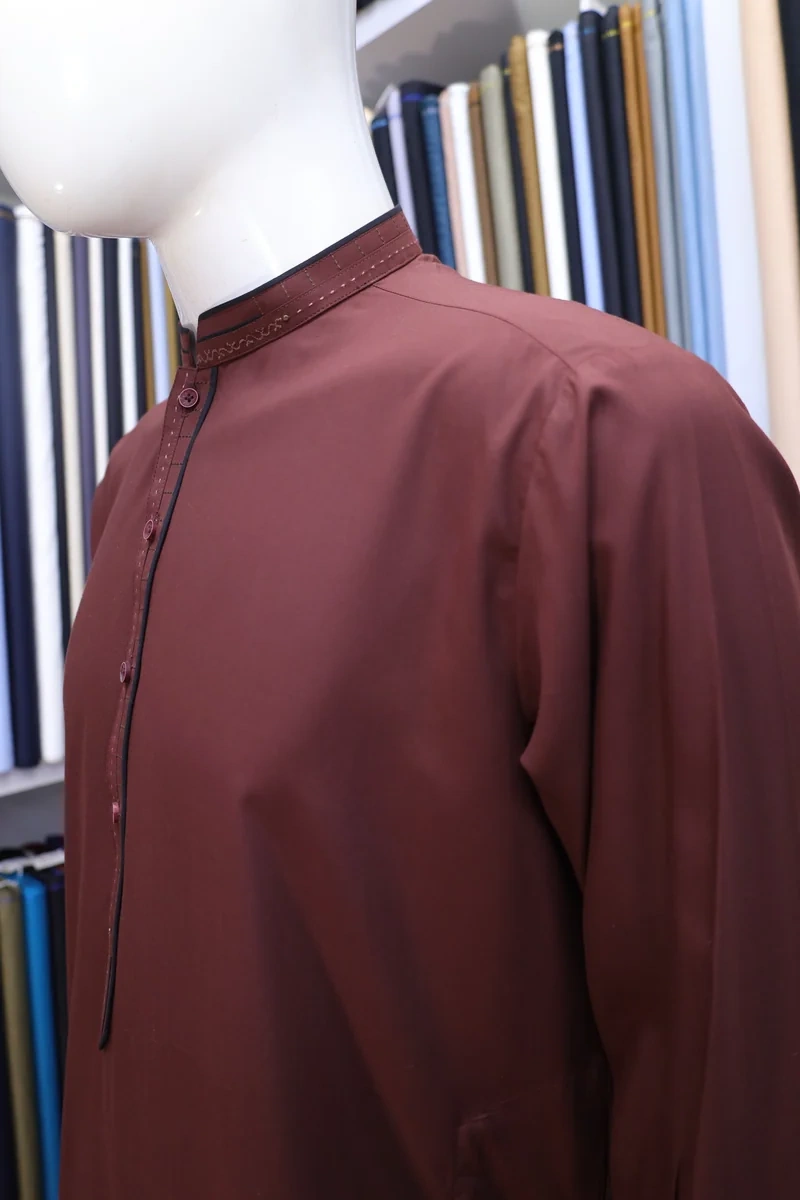 Chocolate Brown Embroidered Collar Shalwar Kameez - Image 4
