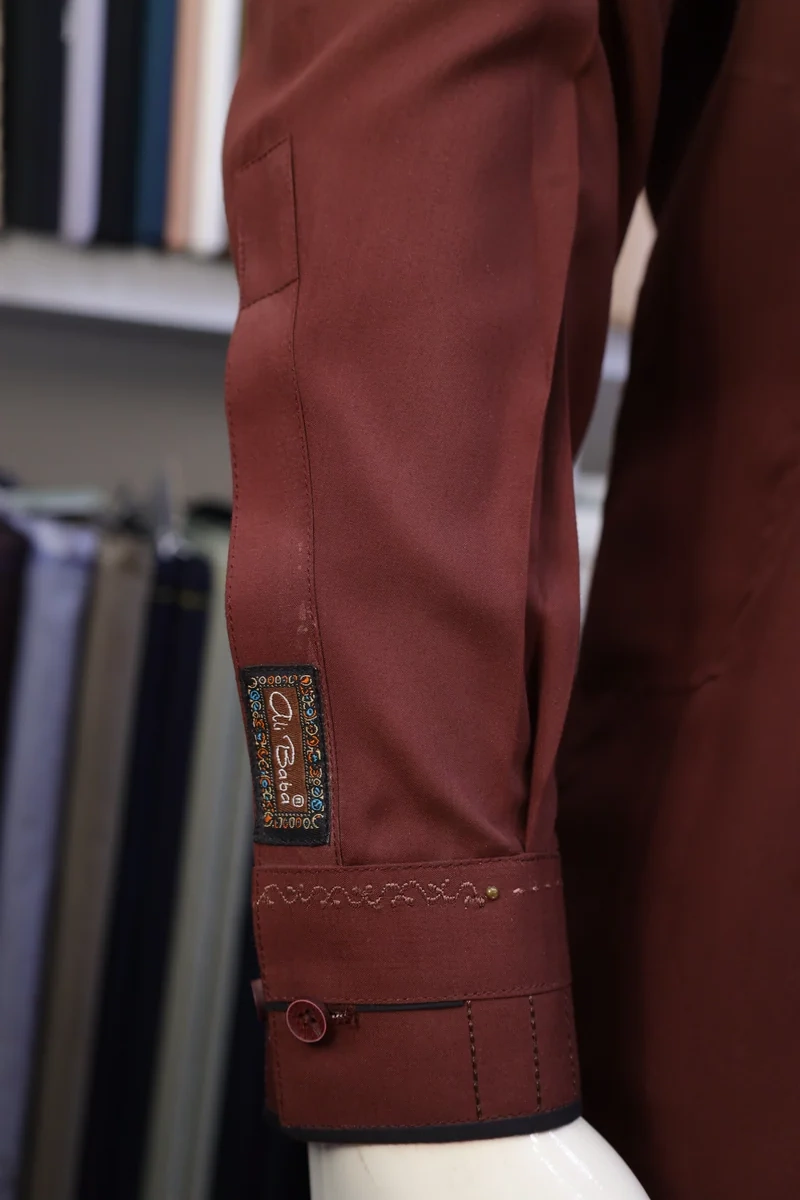 Chocolate Brown Embroidered Collar Shalwar Kameez - Image 2