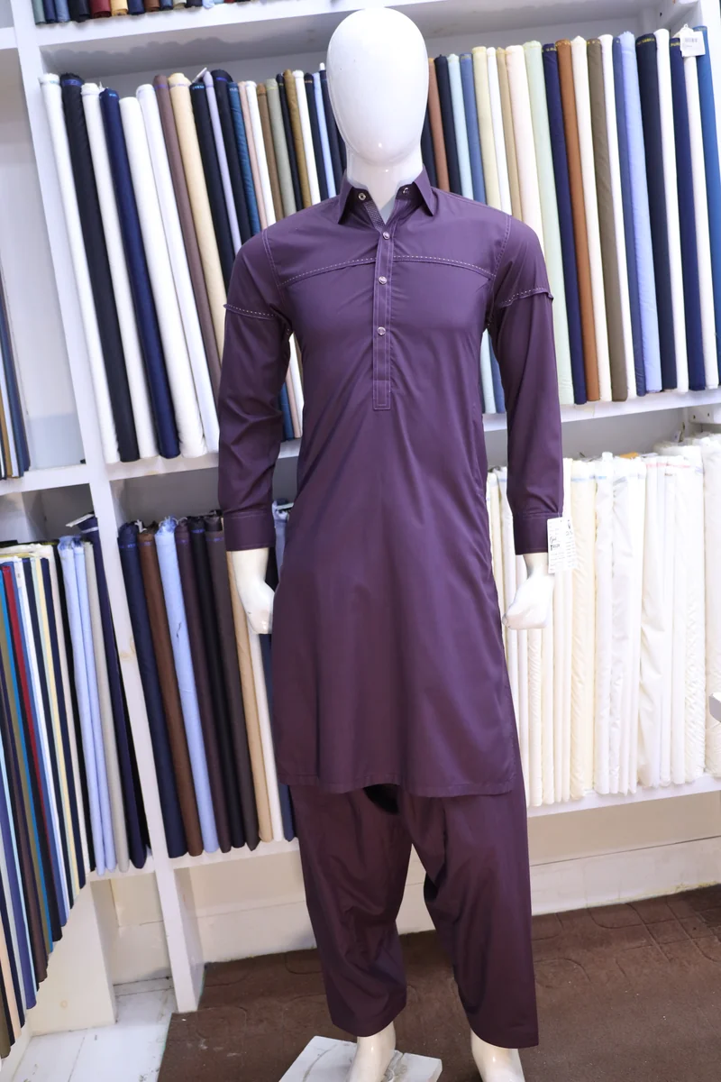 Deep Plum Shirt-Collar Shalwar Kameez