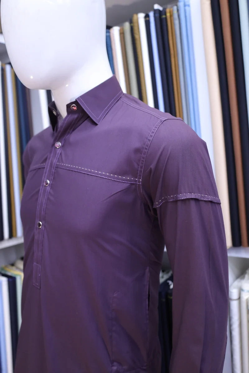 Deep Plum Shirt-Collar Shalwar Kameez - Image 4
