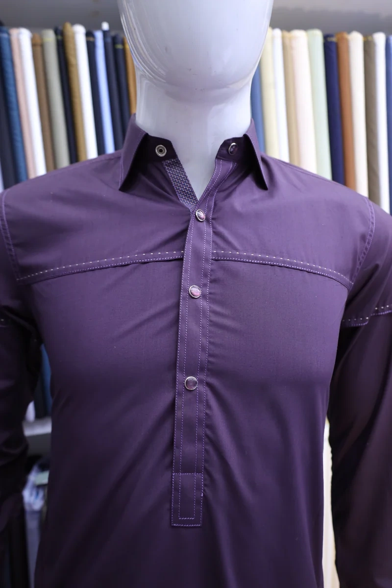 Deep Plum Shirt-Collar Shalwar Kameez - Image 3