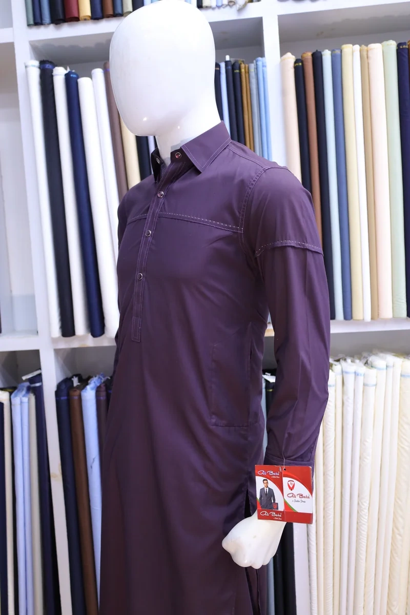 Deep Plum Shirt-Collar Shalwar Kameez - Image 2