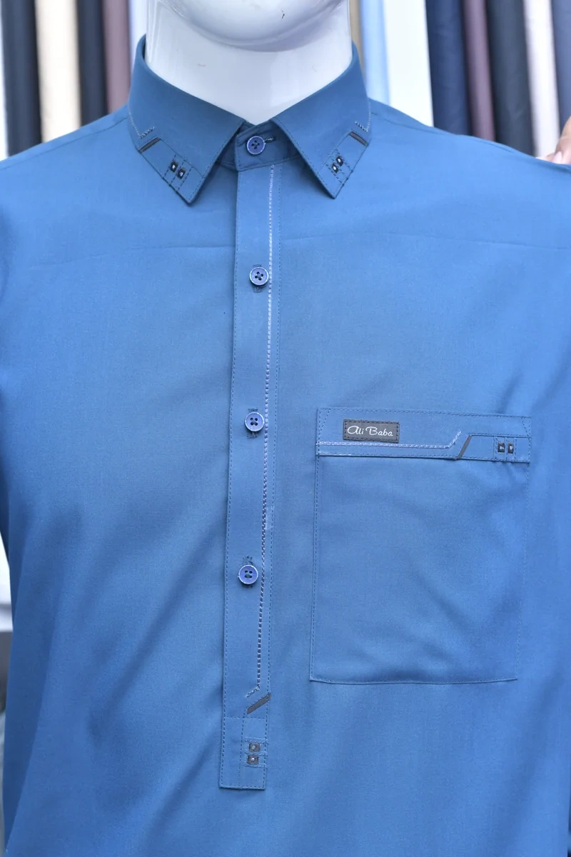 Steel Blue Shirt Collar Suit - Image 6