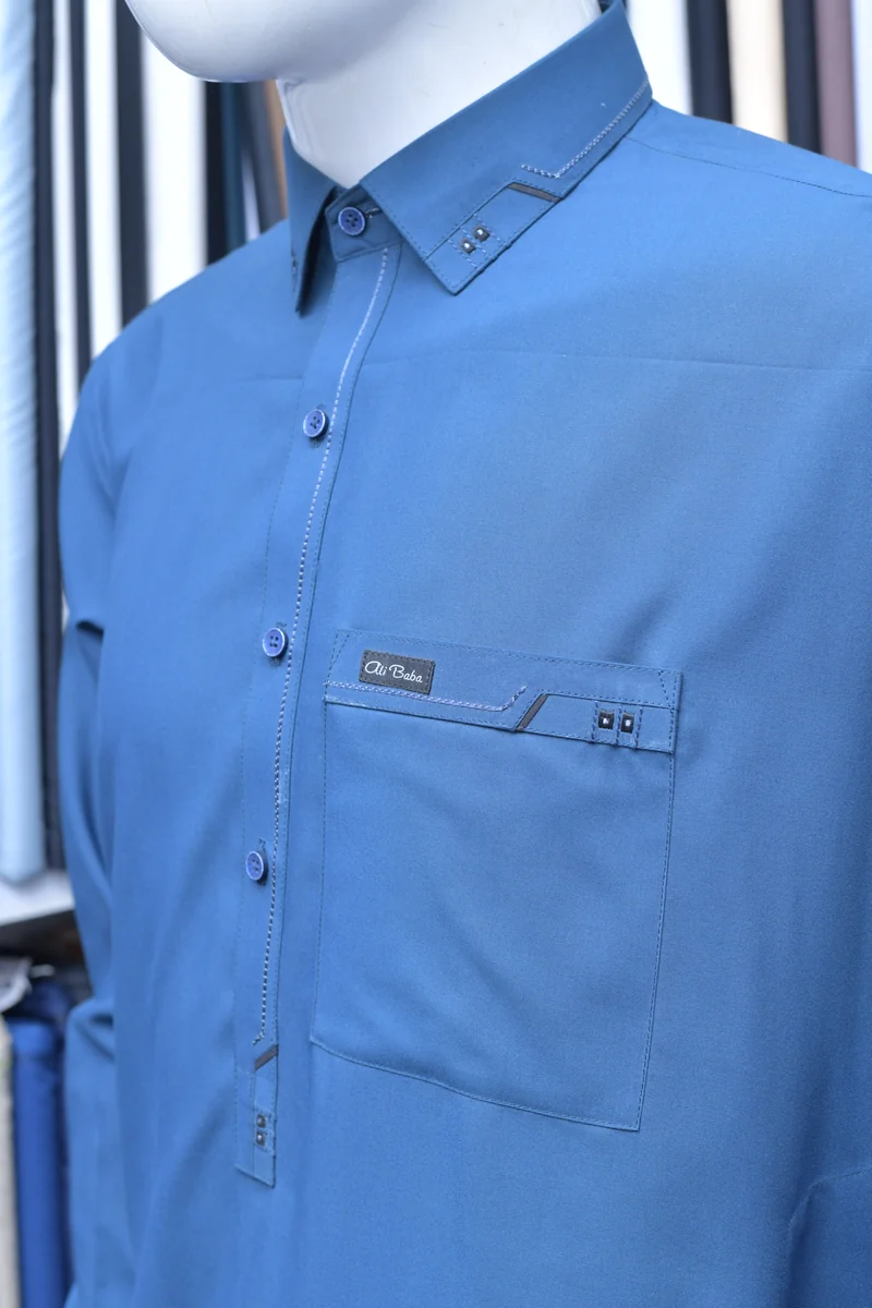 Steel Blue Shirt Collar Suit - Image 5