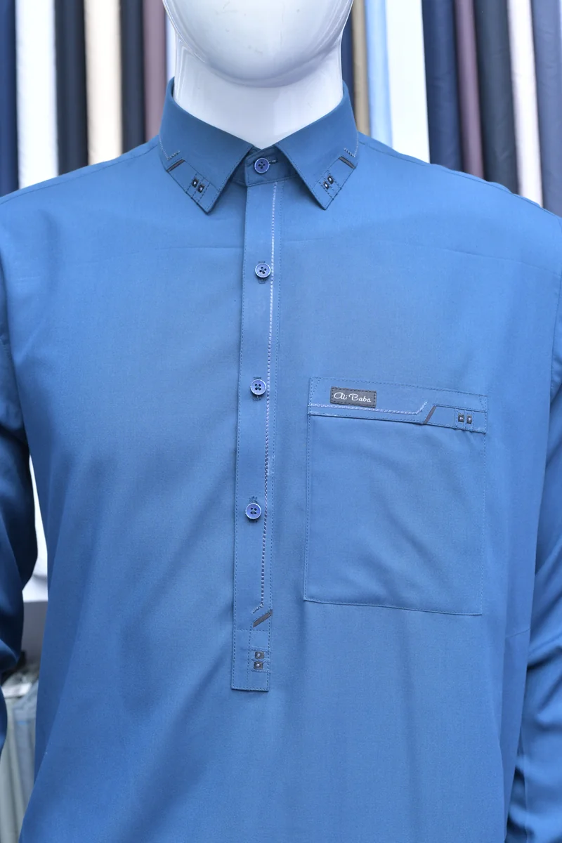 Steel Blue Shirt Collar Suit - Image 3