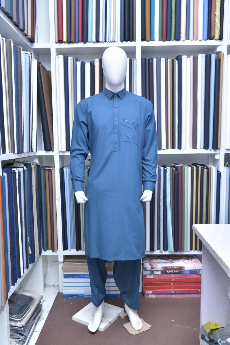 Steel Blue Shirt Collar Suit