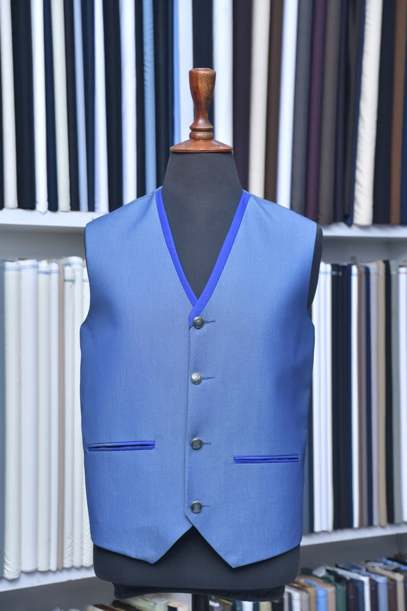 Sky Blue Contrast-Trim Waistcoat