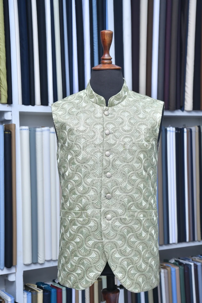Mint Green Embroidered Waistcoat