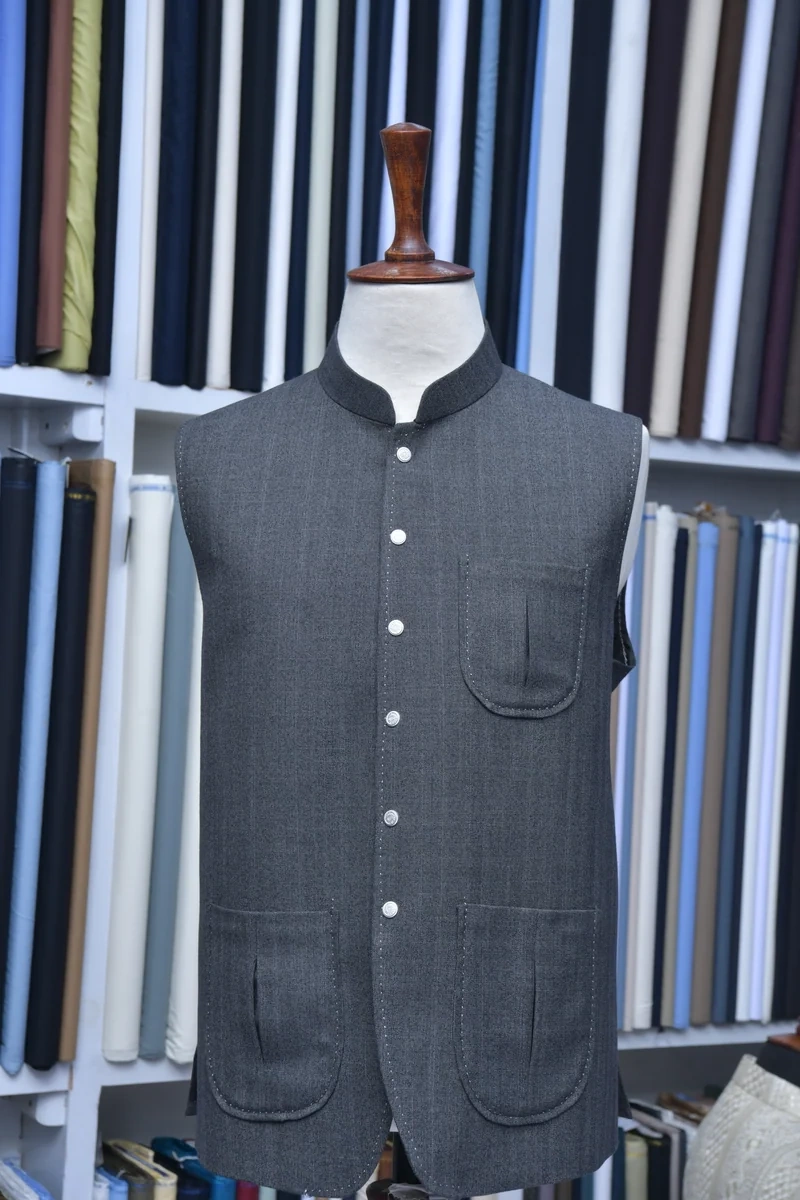 Textured Medium Grey Safari Waistcoat
