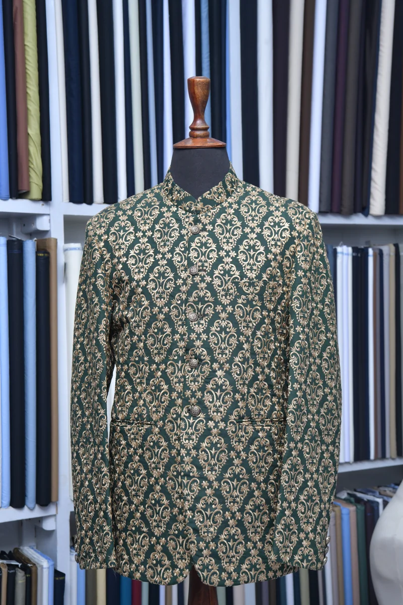 Emerald Green Gold-Embroidered Prince Coat